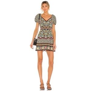 Alice + Olivia Dana Print Puff Sleeve Mini Dress In Flower Pot Black Multi